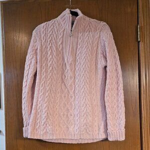 Aran Crafts Pink Irish Knit Sweater- 100%  Merino Wool-  Size Small